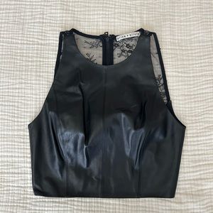 Alice and Olivia Lamb Leather/Lace Crop Top, size 0